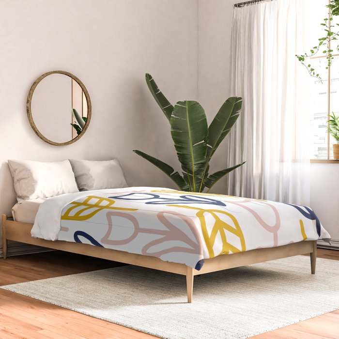 Cheerful Garden Minimalist Botanical Pattern in Mustard, Blush Pink, Navy Blue, and White Comforter Gallery Image 2