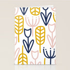 Cheerful Garden Minimalist Botanical Pattern in Mustard, Blush Pink, Navy Blue, and White Stationery Card Gallery Image 2