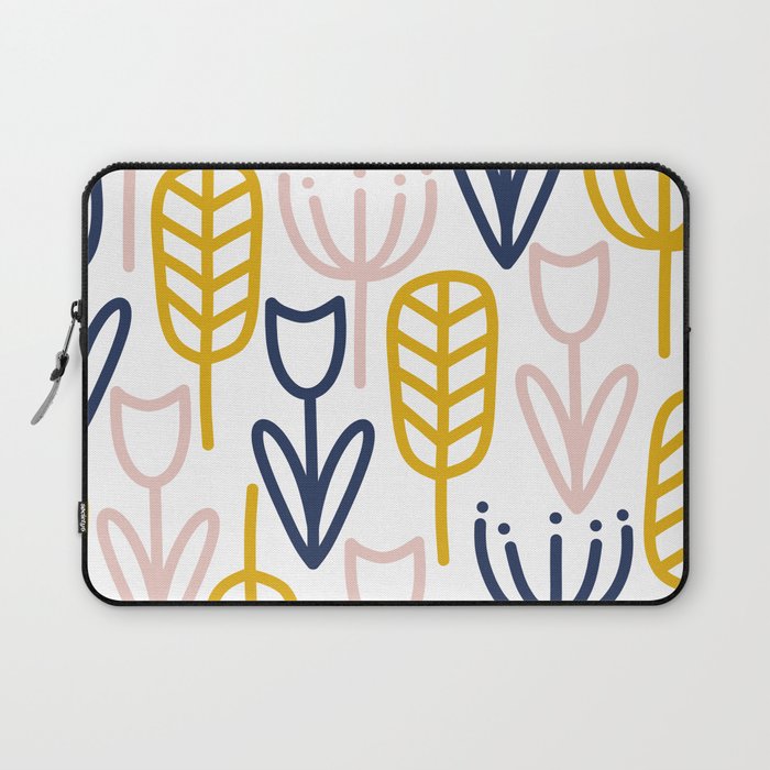 Cheerful Garden Minimalist Botanical Pattern in Mustard, Blush Pink, Navy Blue, and White Laptop Sleeve Gallery Image 1