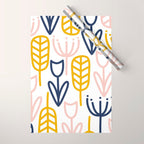 Cheerful Garden Minimalist Botanical Pattern in Mustard, Blush Pink, Navy Blue, and White Wrapping Paper Gallery Image 1