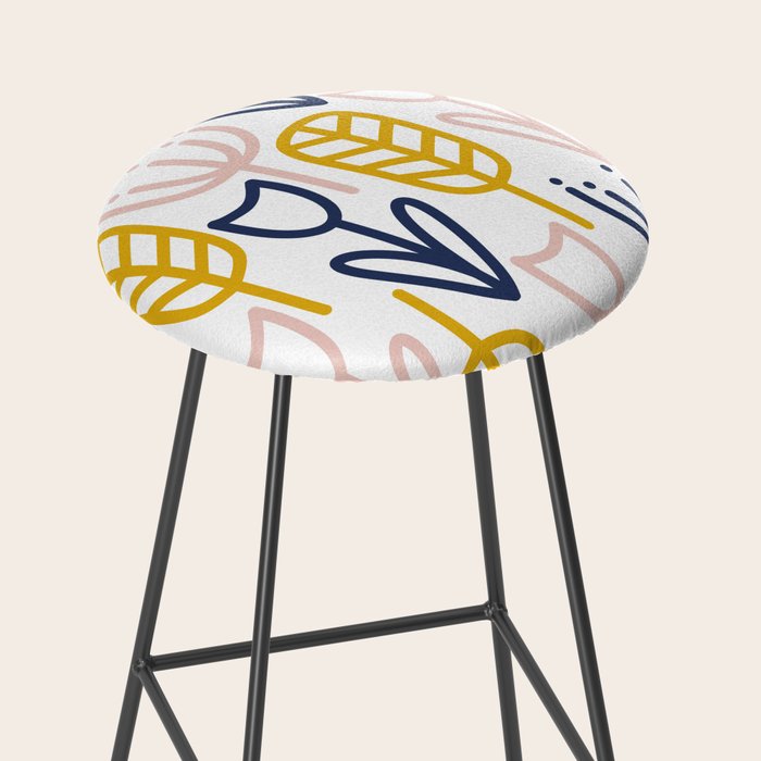 Cheerful Garden Minimalist Botanical Pattern in Mustard, Blush Pink, Navy Blue, and White Stool Gallery Image 2