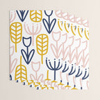 Cheerful Garden Minimalist Botanical Pattern in Mustard, Blush Pink, Navy Blue, and White Wrapping Paper Gallery Image 3