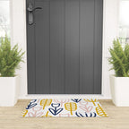 Cheerful Garden Minimalist Botanical Pattern in Mustard, Blush Pink, Navy Blue, and White Welcome Mat Gallery Image 3