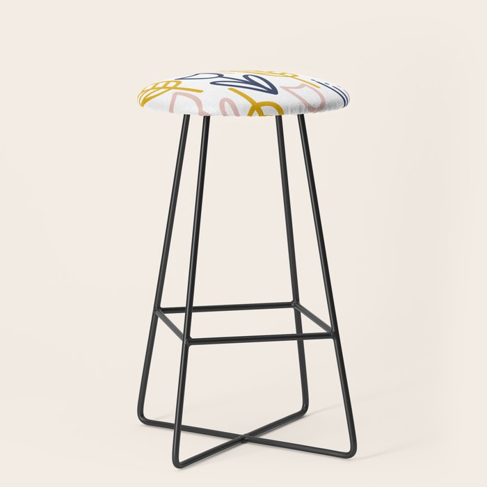 Cheerful Garden Minimalist Botanical Pattern in Mustard, Blush Pink, Navy Blue, and White Stool Gallery Image 1
