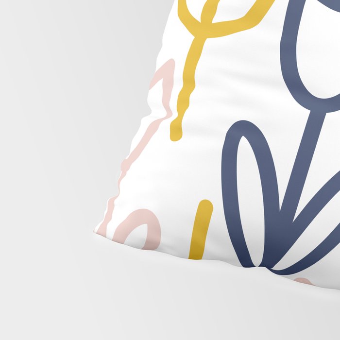 Cheerful Garden Minimalist Botanical Pattern in Mustard, Blush Pink, Navy Blue, and White Pillow Sham Gallery Image 4