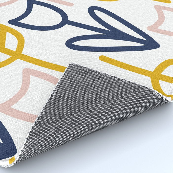 Cheerful Garden Minimalist Botanical Pattern in Mustard, Blush Pink, Navy Blue, and White Rug Gallery Image 4