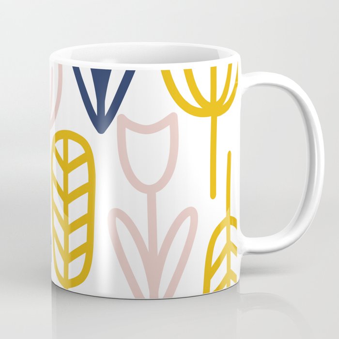 Cheerful Garden Minimalist Botanical Pattern in Mustard, Blush Pink, Navy Blue, and White Coffee Mug Gallery Image 1