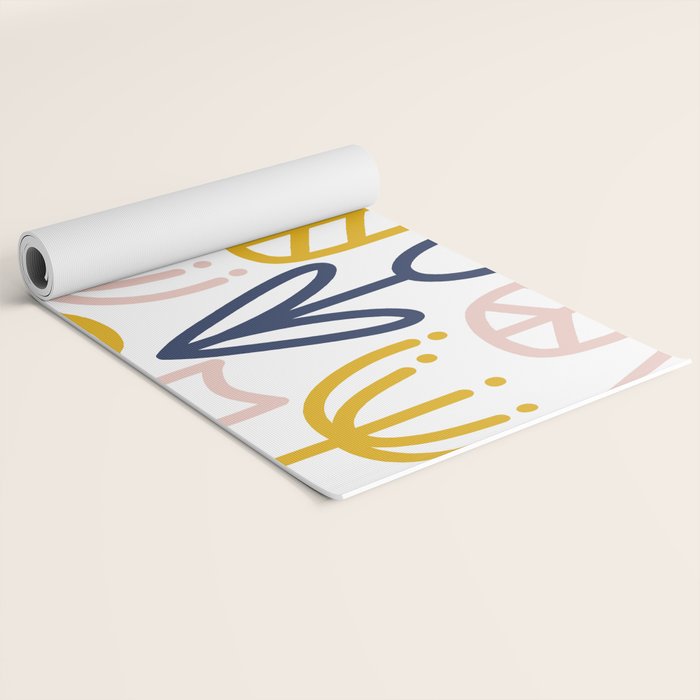 Cheerful Garden Minimalist Botanical Pattern in Mustard, Blush Pink, Navy Blue, and White Yoga Mat Gallery Image 2