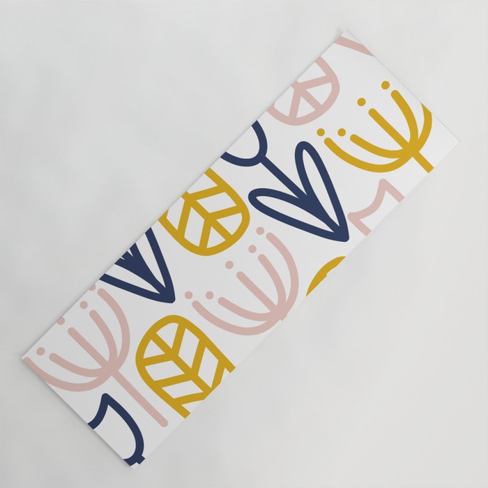 Cheerful Garden Minimalist Botanical Pattern in Mustard, Blush Pink, Navy Blue, and White Yoga Mat Gallery Image 1