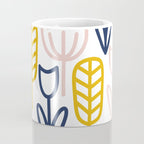 Cheerful Garden Minimalist Botanical Pattern in Mustard, Blush Pink, Navy Blue, and White Coffee Mug Gallery Image 4