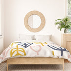 Cheerful Garden Minimalist Botanical Pattern in Mustard, Blush Pink, Navy Blue, and White Duvet Cover Gallery Image 3