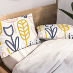 Cheerful Garden Minimalist Botanical Pattern in Mustard, Blush Pink, Navy Blue, and White Pillow Sham Gallery Image 2