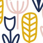 Cheerful Garden Minimalist Botanical Pattern in Mustard, Blush Pink, Navy Blue, and White Coffee Mug Gallery Image 2