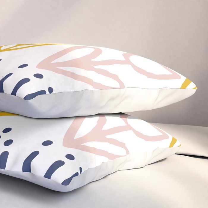 Cheerful Garden Minimalist Botanical Pattern in Mustard, Blush Pink, Navy Blue, and White Pillow Sham Gallery Image 3