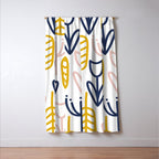 Cheerful Garden Minimalist Botanical Pattern in Mustard, Blush Pink, Navy Blue, and White Window Curtain Gallery Image 3