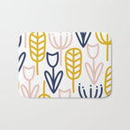 Cheerful Garden Minimalist Botanical Pattern in Mustard, Blush Pink, Navy Blue, and White Bath Mat Gallery Image 1