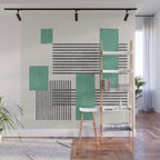 Stripes and Square Green Composition - Abstract Wall Mural Gallery Image 1