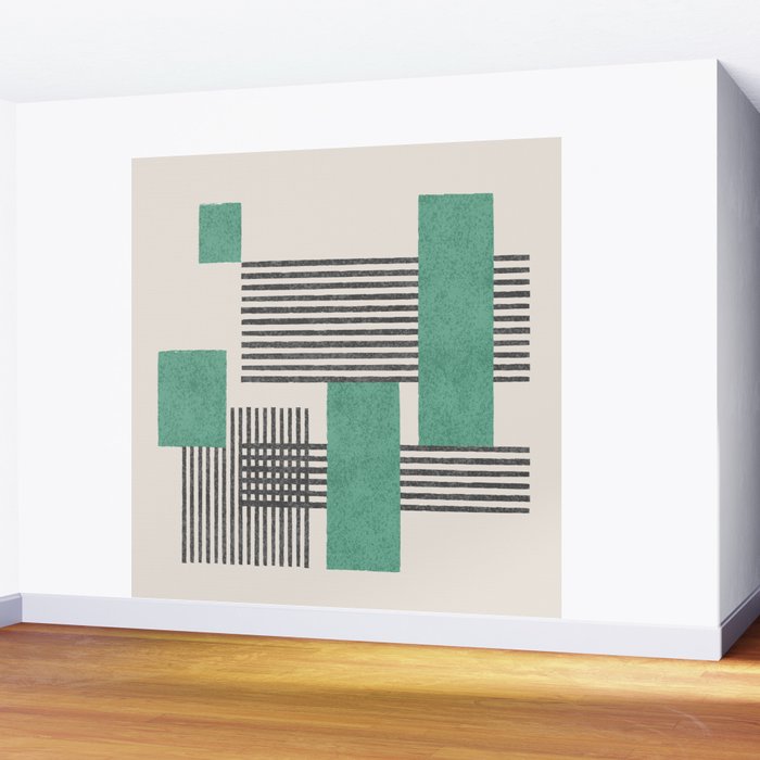 Stripes and Square Green Composition - Abstract Wall Mural Gallery Image 2