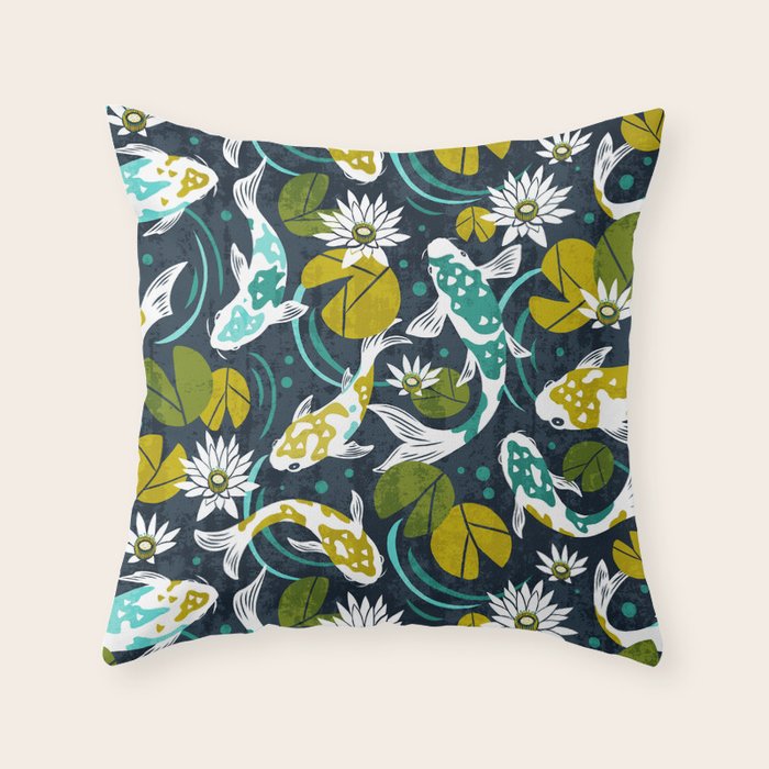 Koi Pond - Green Throw Pillow Gallery Image 1