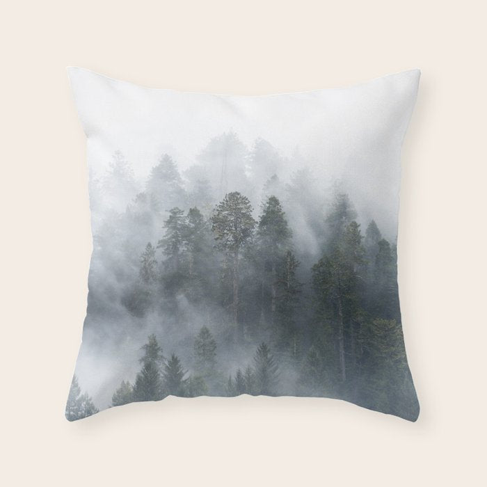 Redwood National Park Forest Fog Throw Pillow Gallery Image 1
