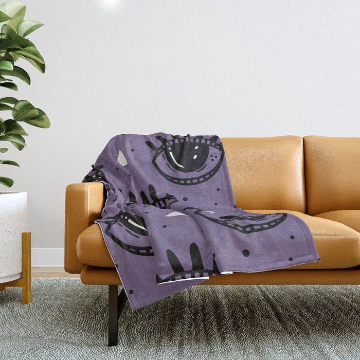 Mystic Eyes, Halloween, Purple Throw Blanket Gallery Image 1