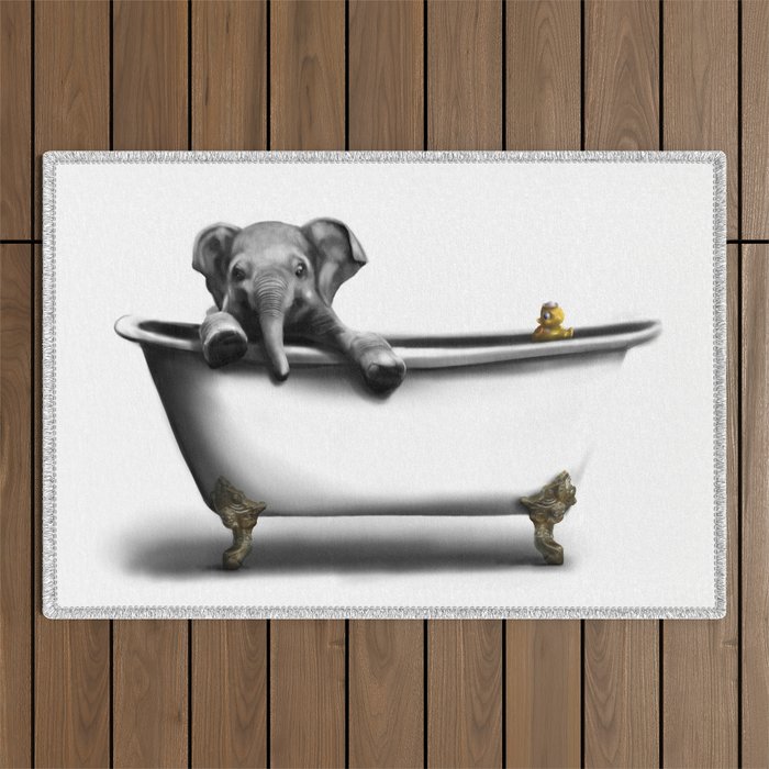 Elephant in Bath Outdoor Rug Gallery Image 1