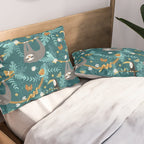 Sloth Hanging in a Teal Forest Pillow Sham Gallery Image 2