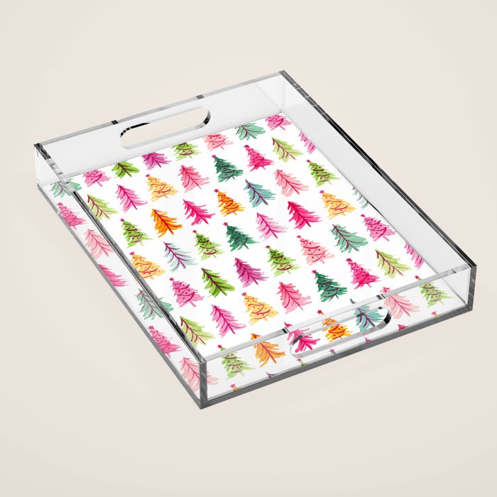 Colorful Vintage Bottlebrush Christmas Trees Acrylic Tray Gallery Image 1