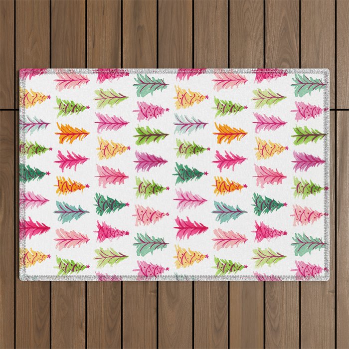 Colorful Vintage Bottlebrush Christmas Trees Outdoor Rug Gallery Image 1