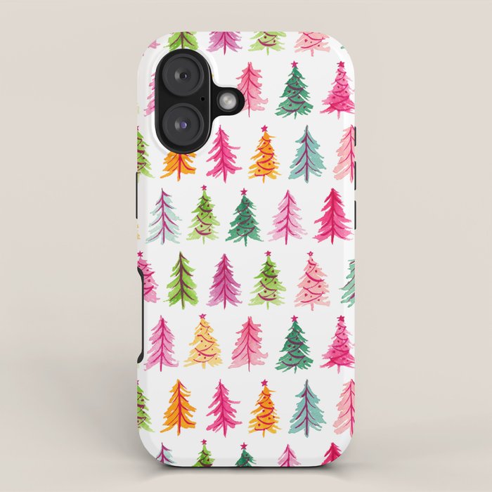 Colorful Vintage Bottlebrush Christmas Trees iPhone Case Gallery Image 1