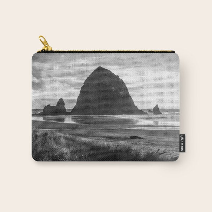 Cannon Beach Sunset - Black and White Nature Photography Carry All Pouch Gallery Image 1