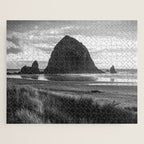 Cannon Beach Sunset - Black and White Nature Photography Jigsaw Puzzle Gallery Image 1