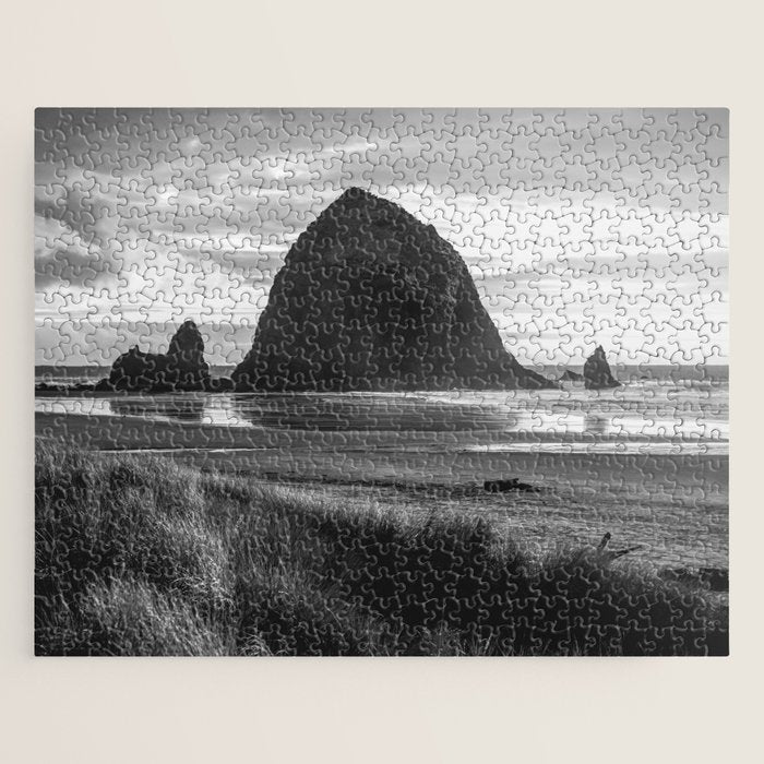 Cannon Beach Sunset - Black and White Nature Photography Jigsaw Puzzle Gallery Image 1