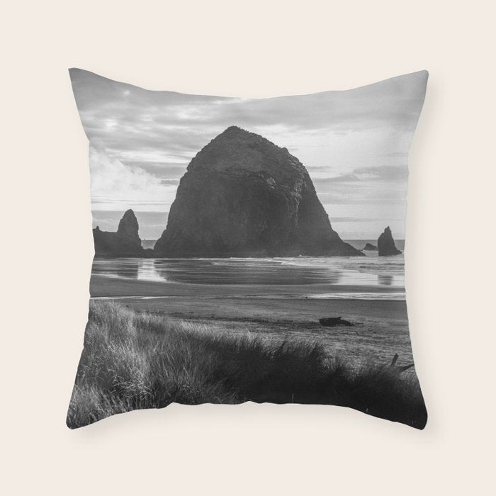 Cannon Beach Sunset - Black and White Nature Photography Throw Pillow Gallery Image 6