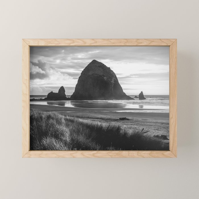 Cannon Beach Sunset - Black and White Nature Photography Mini Art Print Gallery Image 1