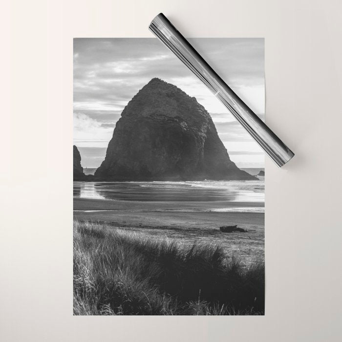 Cannon Beach Sunset - Black and White Nature Photography Wrapping Paper Gallery Image 1