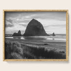 Cannon Beach Sunset - Black and White Nature Photography Serving Tray Gallery Image 1
