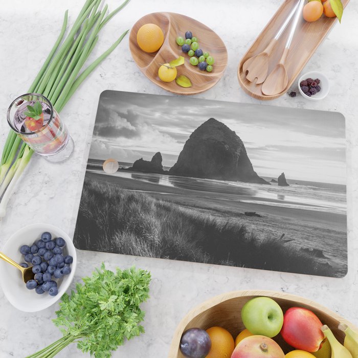 Cannon Beach Sunset - Black and White Nature Photography Cutting Board Gallery Image 2