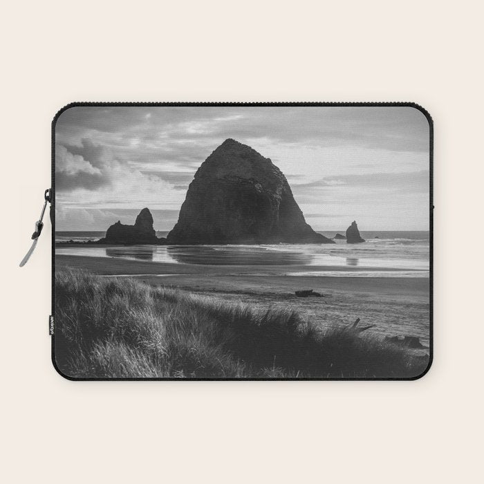 Cannon Beach Sunset - Black and White Nature Photography Laptop Sleeve Gallery Image 1