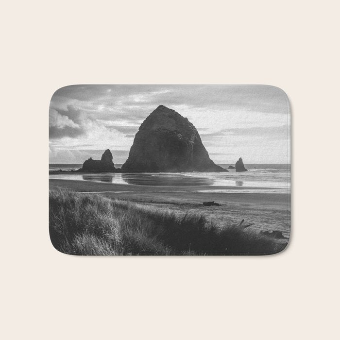 Cannon Beach Sunset - Black and White Nature Photography Bath Mat Gallery Image 1
