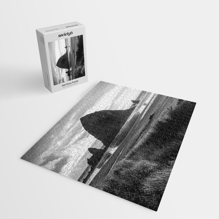 Cannon Beach Sunset - Black and White Nature Photography Jigsaw Puzzle Gallery Image 2