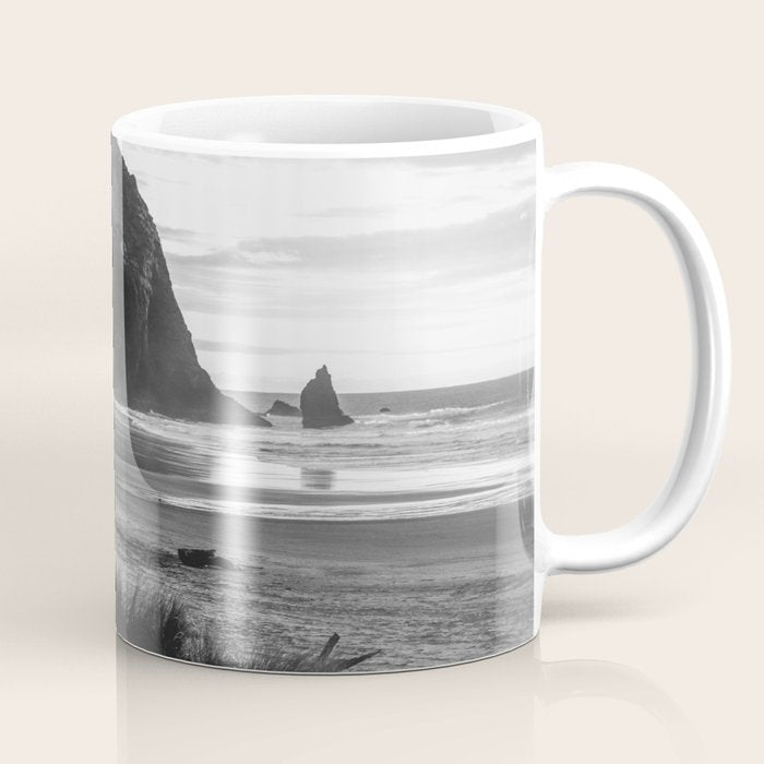 Cannon Beach Sunset - Black and White Nature Photography Coffee Mug Gallery Image 1
