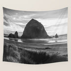 Cannon Beach Sunset - Black and White Nature Photography Wall Tapestry Gallery Image 4