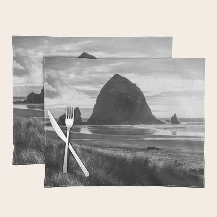 Cannon Beach Sunset - Black and White Nature Photography Placemat Gallery Image 1