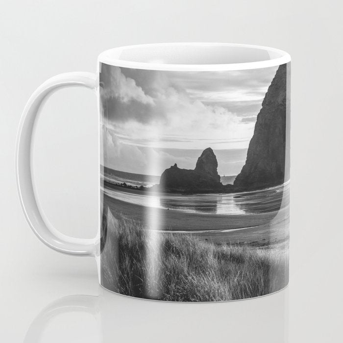 Cannon Beach Sunset - Black and White Nature Photography Coffee Mug Gallery Image 3