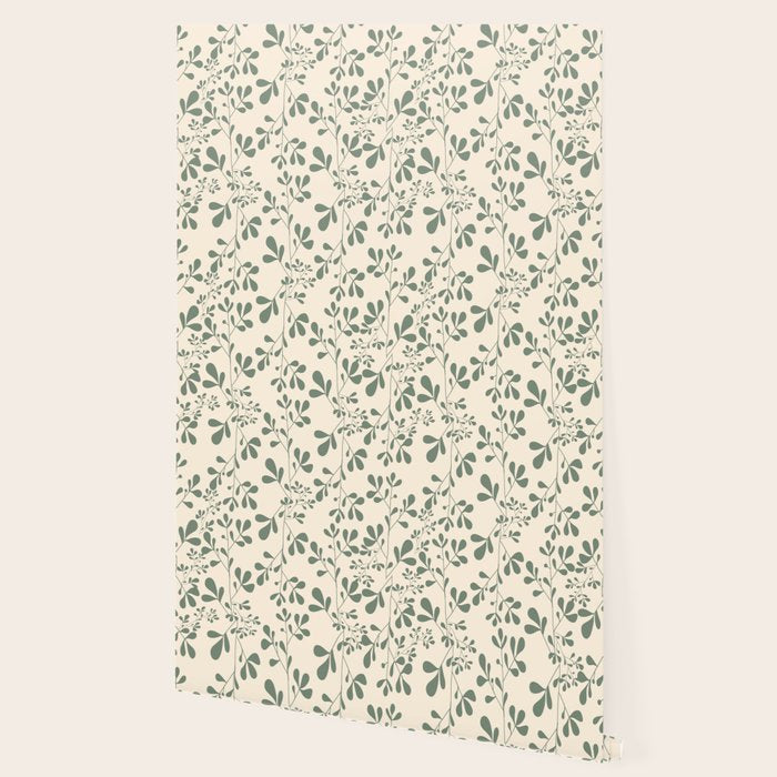 Abstract Leaves Print, Ivory and Green Wallpaper Gallery Image 2