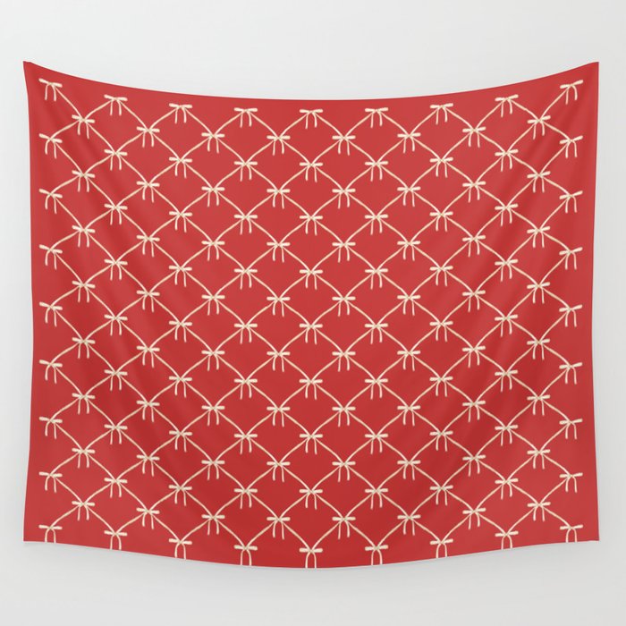 Bows & Ribbons Pattern XII Cherry Red Wall Tapestry Gallery Image 1