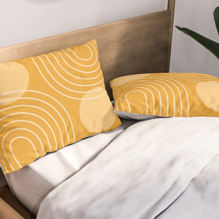 Mid Century Modern Geometric 118 in Yellow Gold Shades (Rainbow and Sun Abstraction) Pillow Sham Gallery Image 2