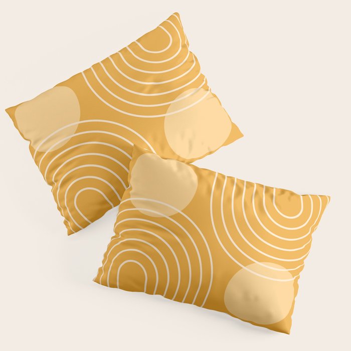 Mid Century Modern Geometric 118 in Yellow Gold Shades (Rainbow and Sun Abstraction) Pillow Sham Gallery Image 3