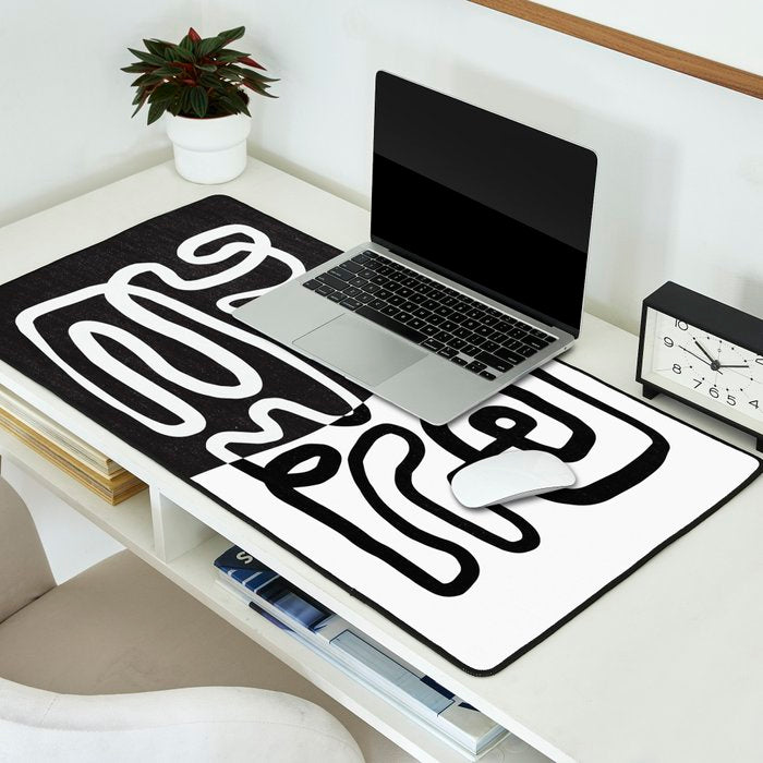 ABSTRACTION 01 | Black and White Abstract Series Desk Mat Gallery Image 2